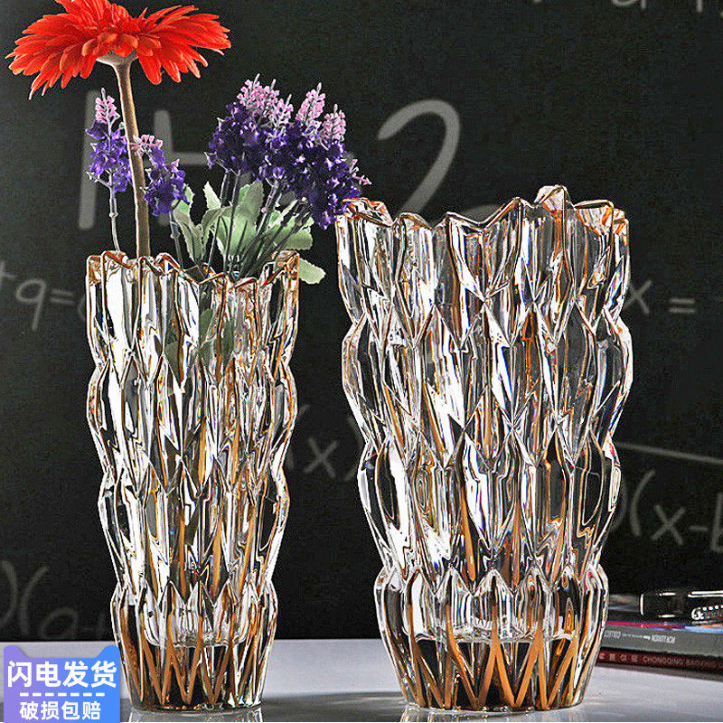 欧式水晶玻璃大号插花o花瓶客厅家用摆件手工描金居家装饰花瓶花