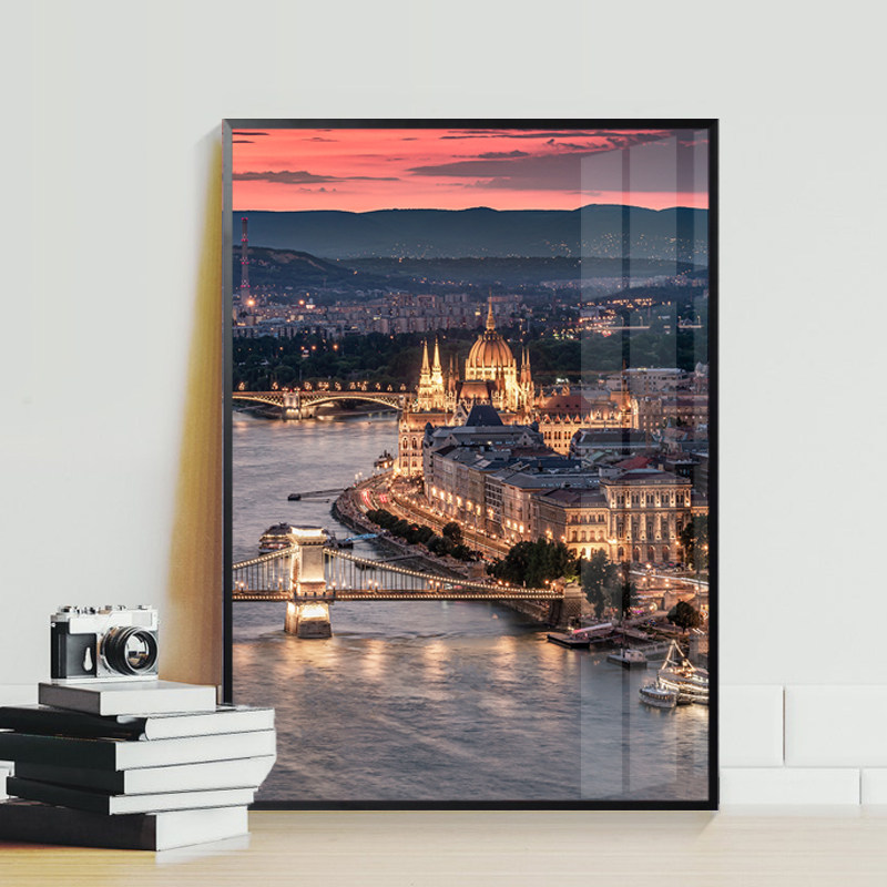 匈牙利布达佩斯装饰画客厅沙发背景墙画餐厅城P市夜景建筑风景挂