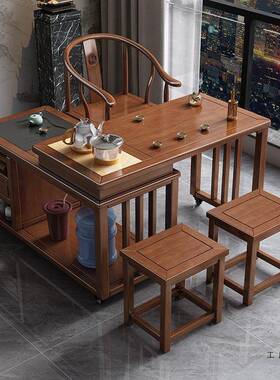 实木旋0转茶桌家NWE阳台用小型干泡茶台书桌办公两一体用新中式22