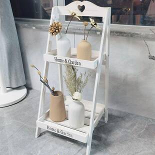 美物层式乡村复古实木多折394叠小花地架阳台落梯形多肉植物置架