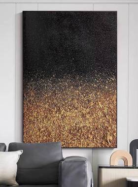 手抽绘油画《黑色夜金辰》轻黑感象画奢客厅肌NDR理画雅致立体