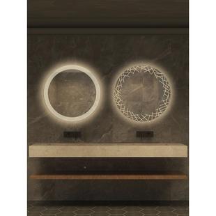 圆形智能浴镜子卫生间室挂墙人体应除雾ed带灯l壁挂感镜化妆744镜