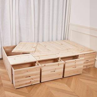 榻榻木箱拼床飘柜收纳实木箱大米号卧室储物箱窗小户型可整坐616