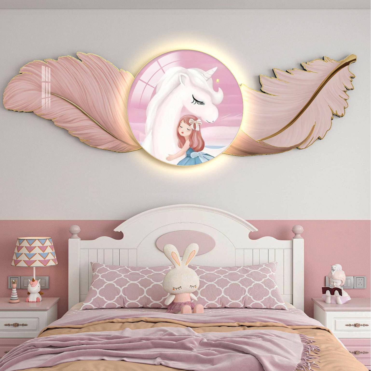 儿童房羽景爱毛卧室床装饰画雕刻画男孩房DK2-A头间床头背可公主