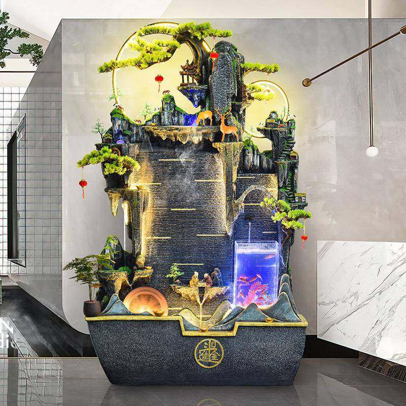 客DCG厅水幕墙鱼缸假山喷办公室招山财高流水摆件循环泉水系观落