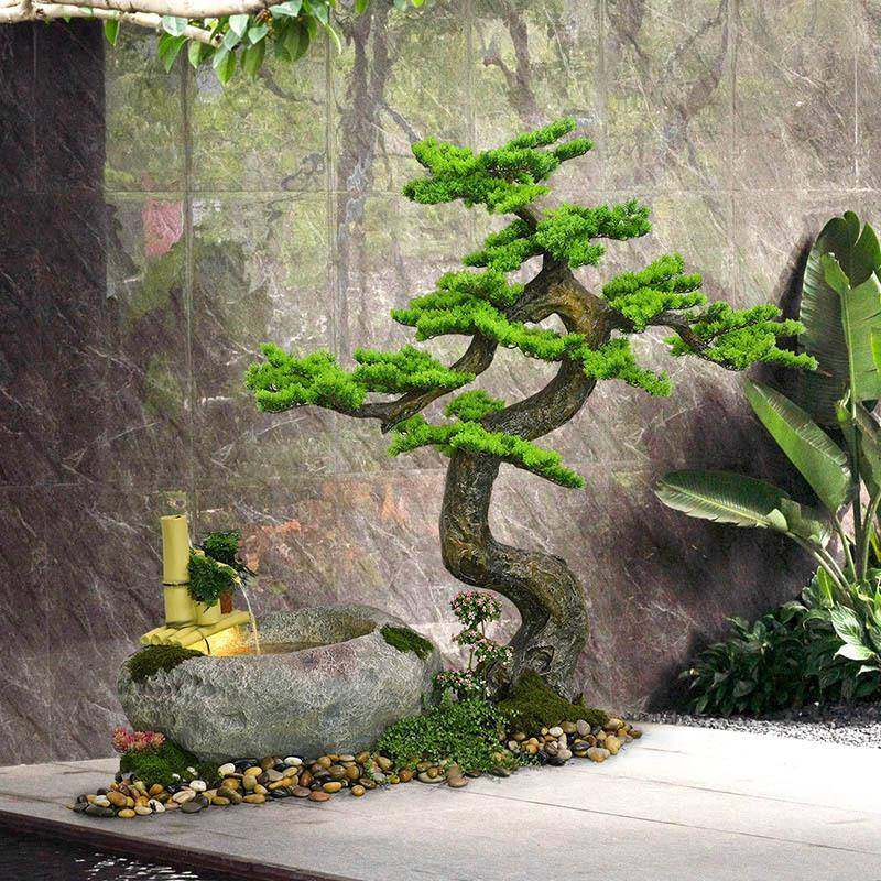 中式假流水摆件山庭装饰户外落喷泉石槽水池石头造地景松NNC树院