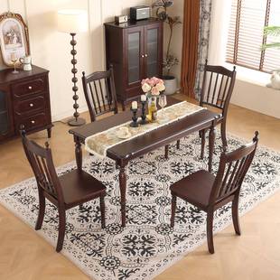 美式 6002木桃心木餐厅用方花桌饭桌家 古实木餐桌长方形全复实JHK