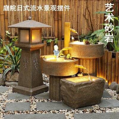 日式竹流水喷泉水景鱼饰池装室内庭院阳观台石槽景INM子造景摆件