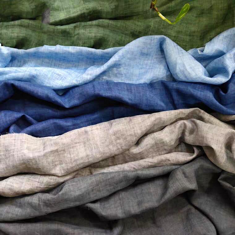 小清新双麻印花面料料炒色苎色麻衬衣面夏面季料苎麻纺GNA织面料