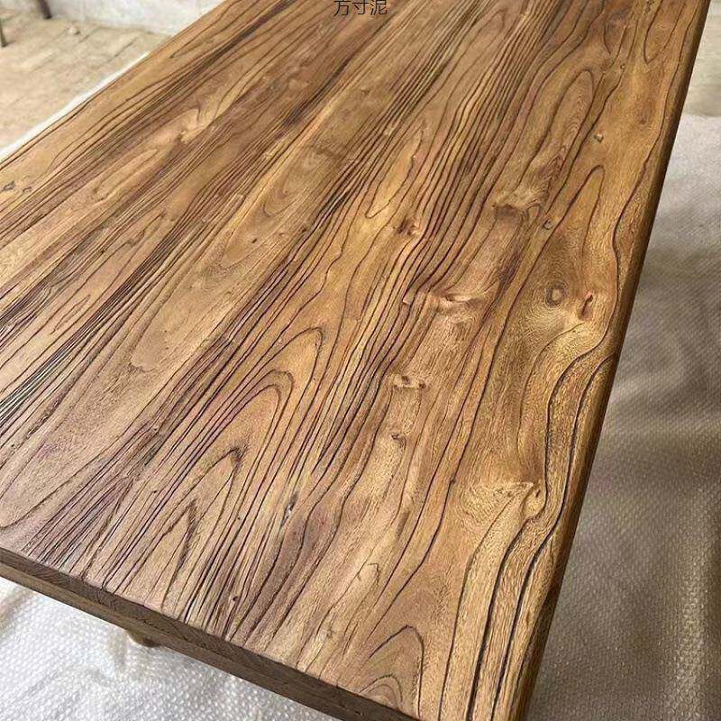 老榆木桌实板台复THL古茶桌木茶长条餐桌家用子原木桌面吧台长桌