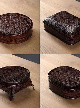 色复古竹编提收篮1ZY65290带单层日式两食盒竹编纳篮茶具收纳盒竹