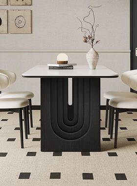 中古家岩板实餐风桌椅客厅2木025新款美式法式黑色复古歺小户幽梦