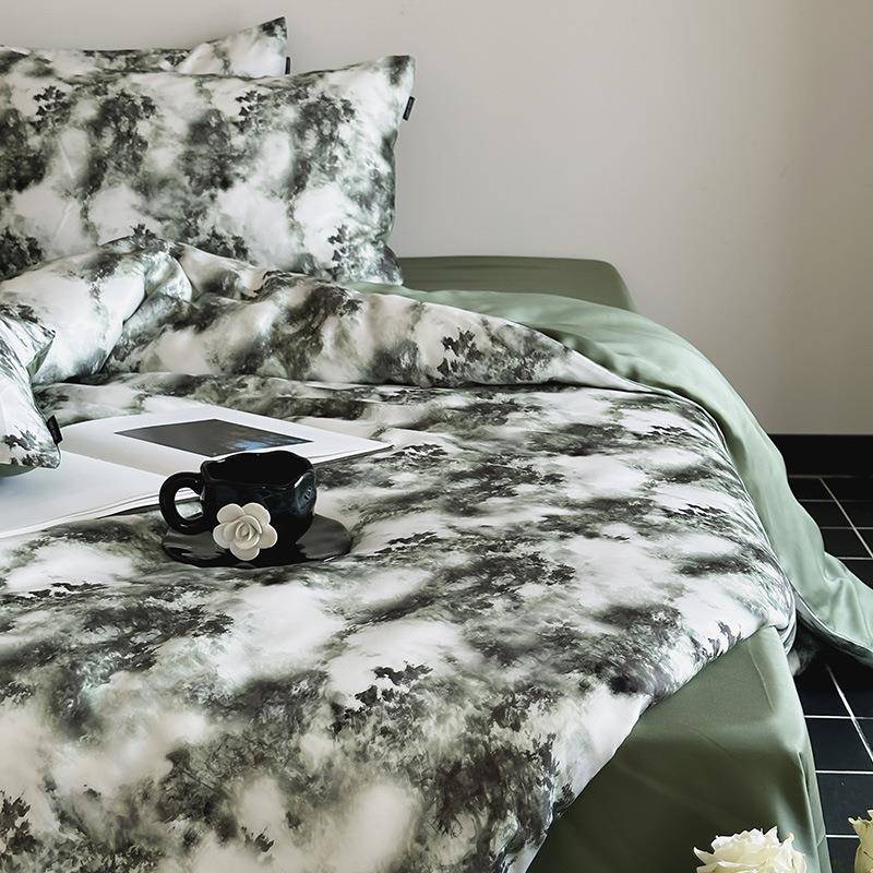 法式复古QCY风10S天丝四套件丝凉爽感数码印花被套田园0风床冰上