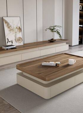 奶油落风茶几客厅家新用小户型极简地茶几电柜组合复古风200130视