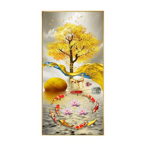 九图鱼入户关装饰画现代高档玄轻门奢玄关画正111JC242对走廊过道