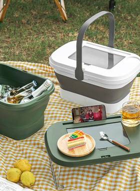 614日式纳DOD多用途户外折叠L野篮露营野餐餐具收小桌子餐16手提