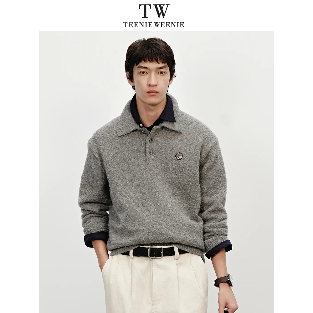Teenie Weenie小熊男装复古舒适简约休闲翻领宽松套头毛衣