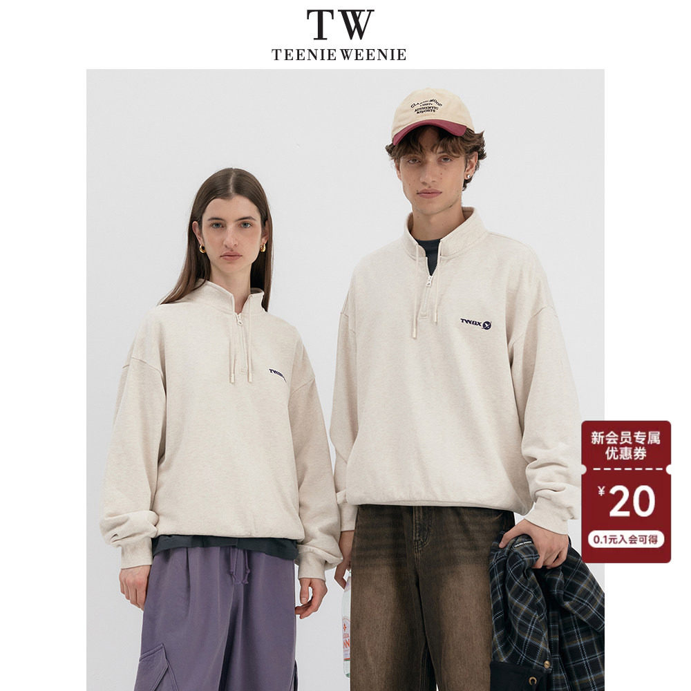 Teenie Weenie小熊男装时尚日式纯棉字母印花复古抽绳半拉链卫衣