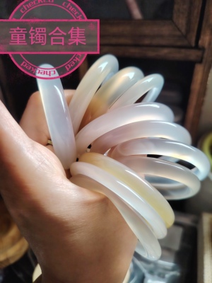 童镯46-49.9圈口天然原色无烧无染色玉髓手镯高冰透玛瑙手镯送礼