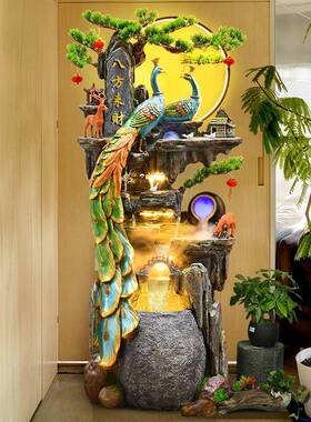 雀落泉假孔山流水喷摆件客厅加湿器生财装tb-74611饰风水轮高山循