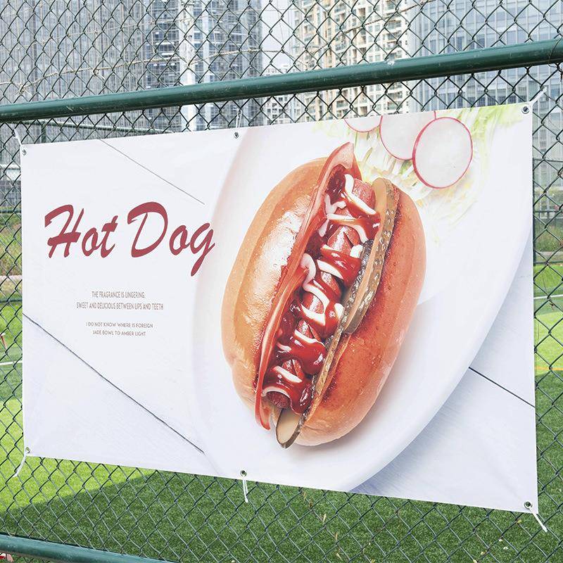 按批次深圳喷绘商厂家作会展中心场卖场制活动旗不透光不卷边双吊