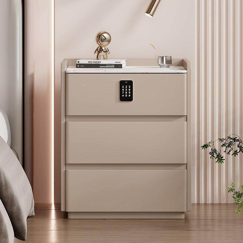 现UFC全实木床头柜简约代轻奢卧室收纳柜三抽落床柜奶油风边储地