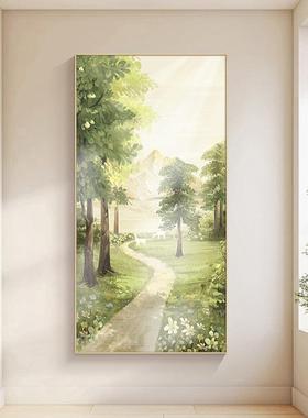麋鹿玄关装画竖版饰过道挂画走廊尽头间SQ04011壁画奶油景风空感