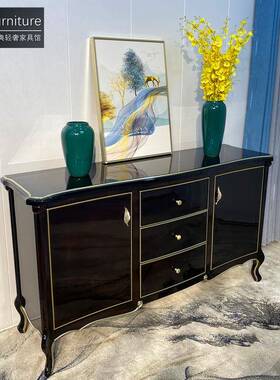 欧式全实AVN餐檀边柜简约轻奢法式储物柜柜简欧入木户玄关黑色