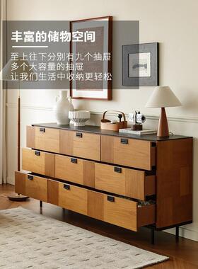 中古实饰面法式YJC古复风柚木饰面卧室储木物餐边柜斗九柜