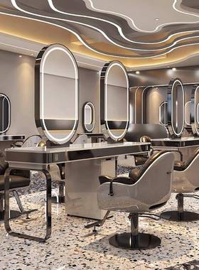 网红子理发店镜台发廊专用不锈理钢单面KLF双面美发镜大染石烫剪