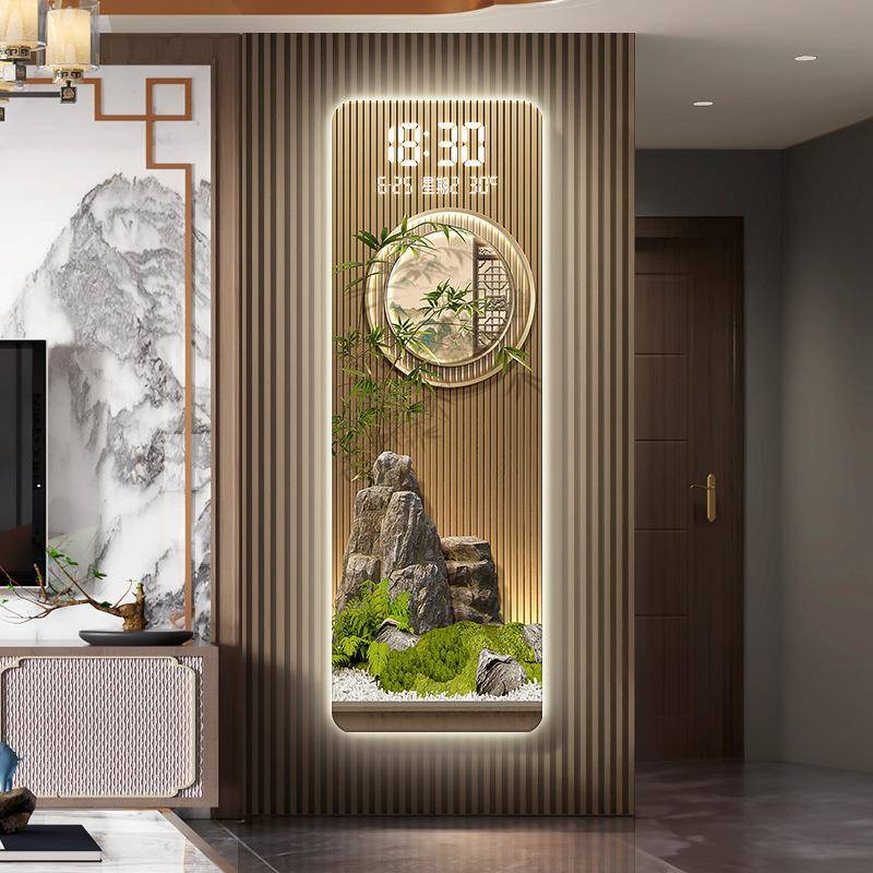 万年件历2025栅年款智能客厅格挂中式富贵竹玄新关电子时钟XY8358