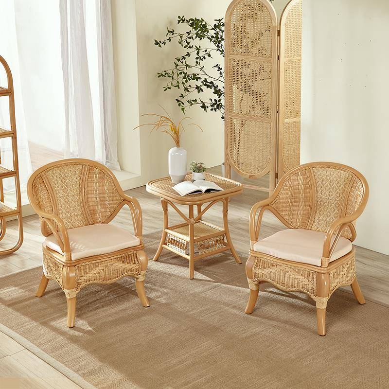2I家用天然真藤椅藤编休闲椅椅子藤靠背椅椅三件套阳台GY-3222腾