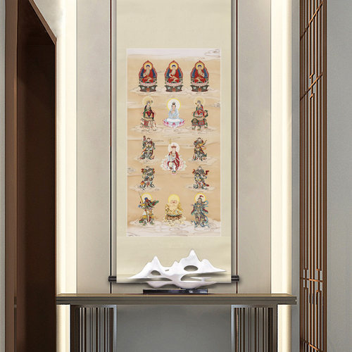 工笔人物国画精品满堂全堂佛菩萨画像玄关书房新中式卷.轴画框挂