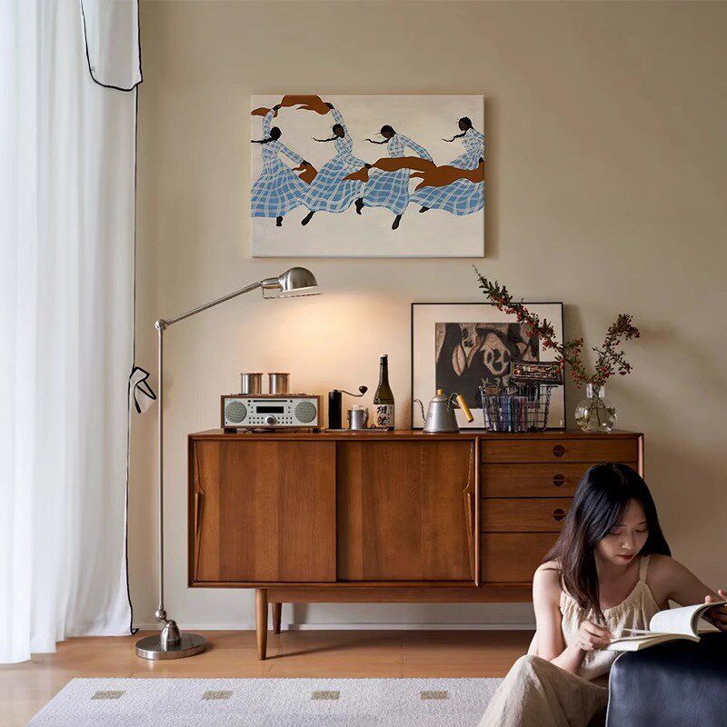 中古奶油风客厅沙发后面背景墙挂画餐厅法式N装饰画小众艺术高级