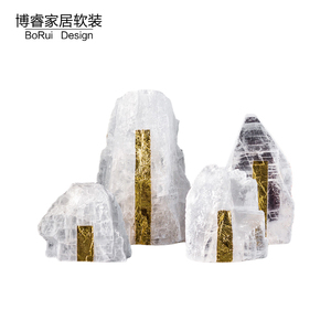 现代简约天然晶石新中式假山摆件样板间客L厅酒店玄关软装饰品摆