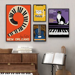 音乐主题装饰画琴行琴房钢琴x上方挂画教室抽象艺术海报背景墙壁