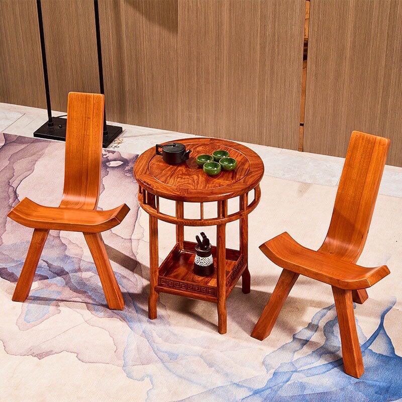 花梨木靠背椅古典风茶椅全实木三脚椅家用小官帽椅下棋六度H^