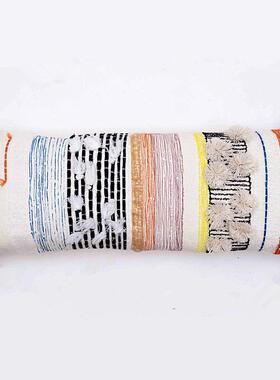 枕印度进口手工编风织8摩0cm长条抱枕洛TT-148哥格流苏靠垫靠民宿