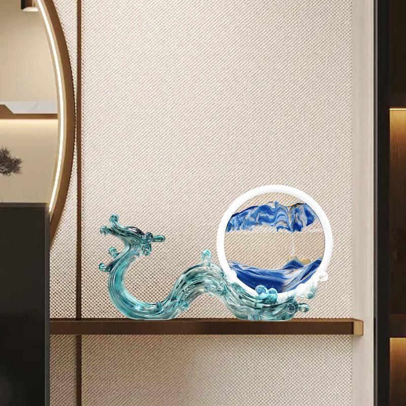 新中式流龙年创意游龙沙画沙漏解压摆客电视厅QHV件柜玄关家居饰