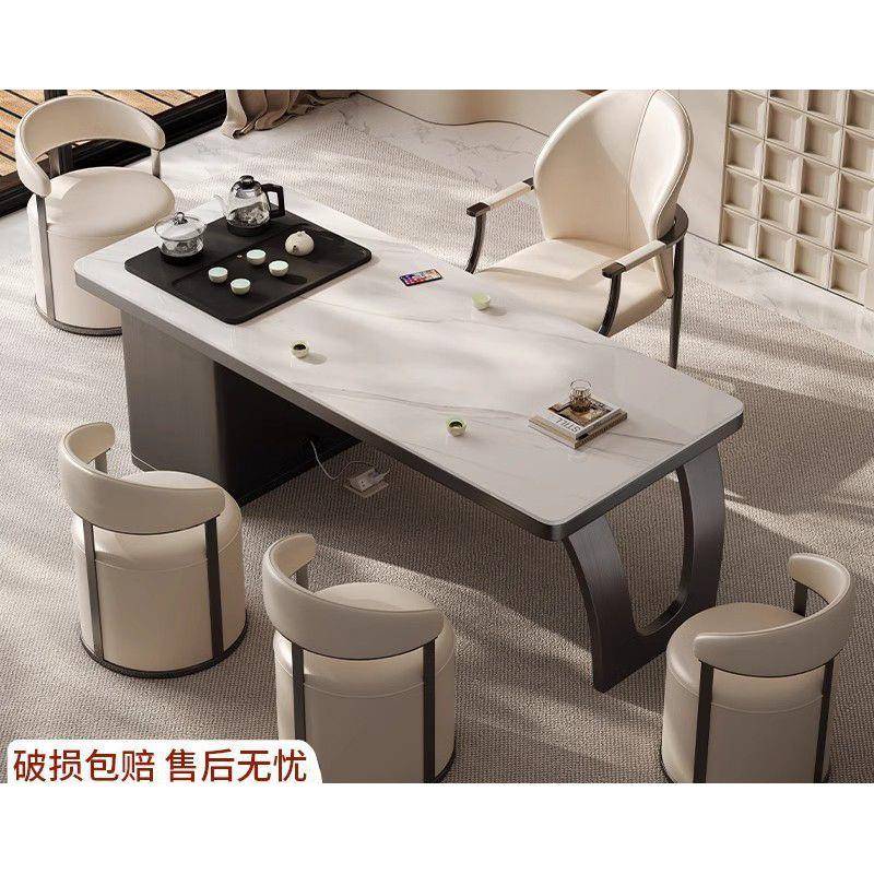 现代简约阳台休闲椅桌椅岩茶台板自动烧水壶一体轻CRL奢茶桌组合