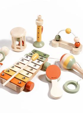 宝宝早教益智安QZQ抚木质摇蒙铃套装奥尔夫乐器婴抓握儿训氏练玩