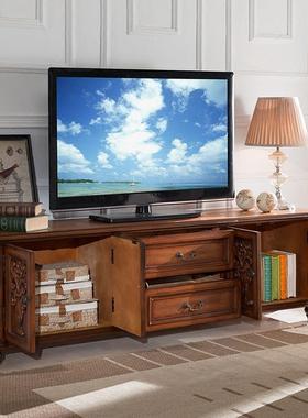 欧式QFK电视柜实木地柜式美乡村复古旧做地柜视柜电子客厅家具