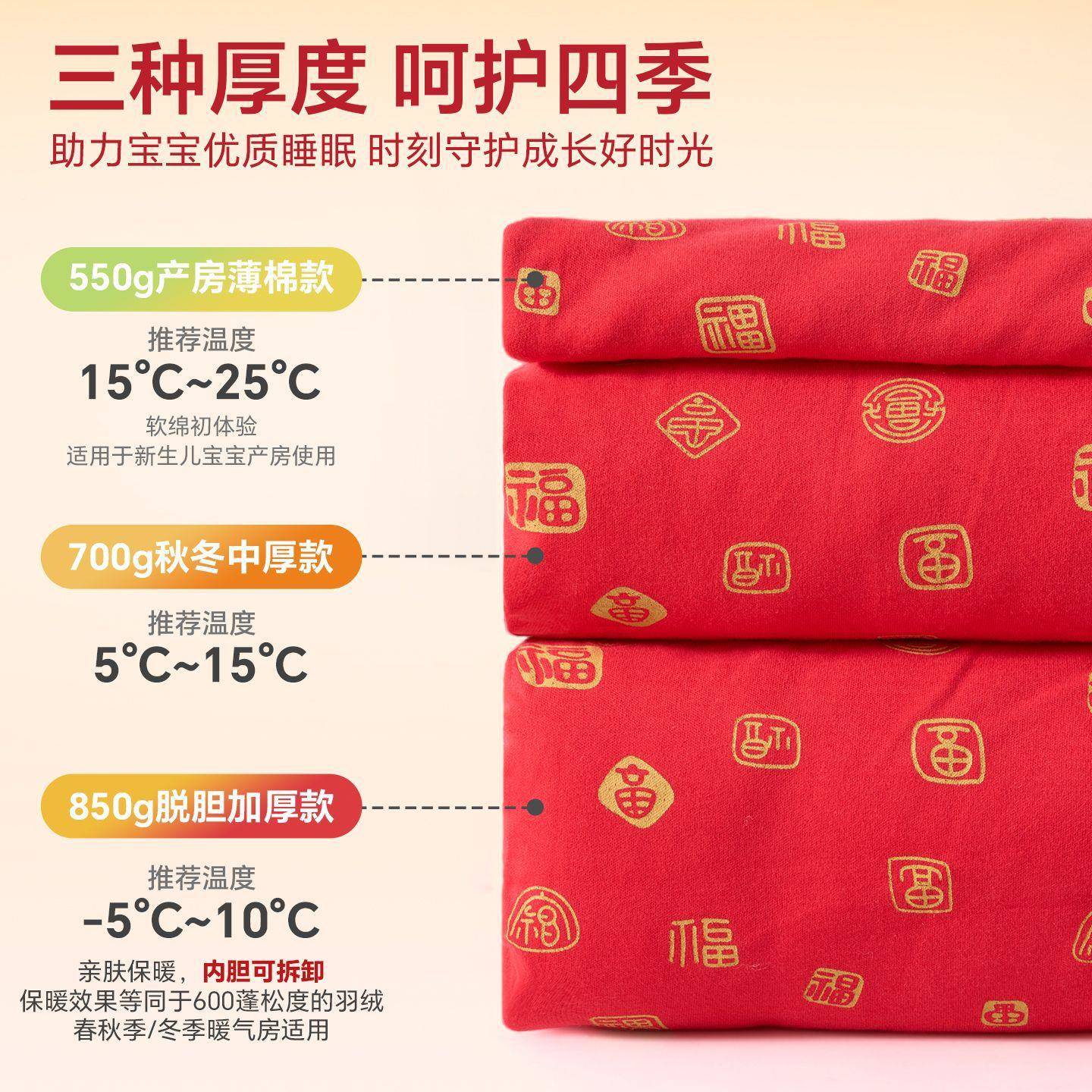 被新儿婴百福包被生红色喜庆初生儿宝宝包被可拆卸内RQV胆儿抱秋