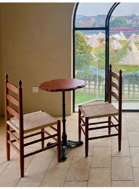 中古vintae实木餐椅妆家DOO用靠背化椅夏克椅日式g宿绳编民餐桌椅