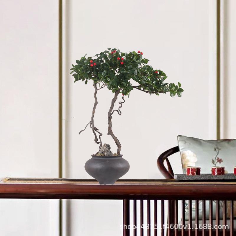 中式花艺摆摆件仿真绿植榕叶盆景装软饰样板间DPN厅现代客家具装