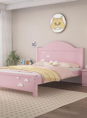 儿单童床男女朵孩网红云实木床粉色公主床ELO一米二栏人抽屉床型
