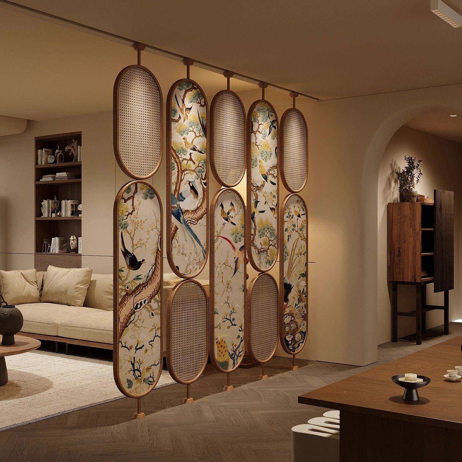中用式中古藤编屏复风VWU隔断法客厅式入户旋转家酒店餐厅背景古,商业/办公家具,办公屏风/隔断,淘宝优惠券,粉丝福利购,淘宝优惠卷
