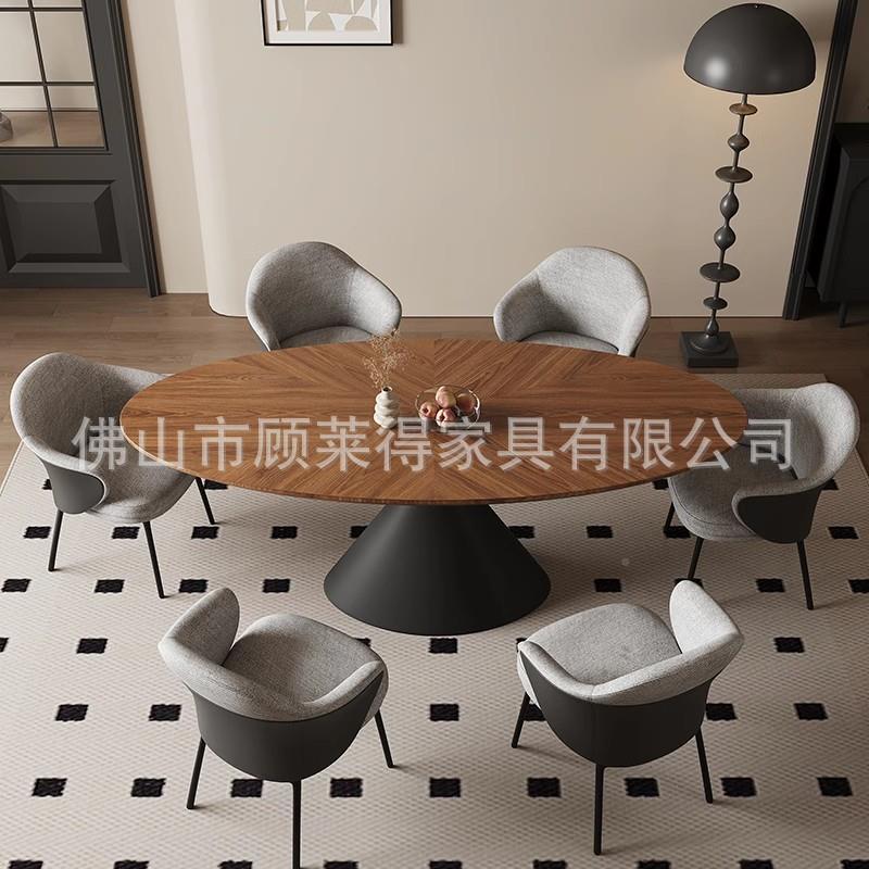 款无品牌/实木椭圆式形餐桌中古风家新法黑胡桃木设计师白蜡木大