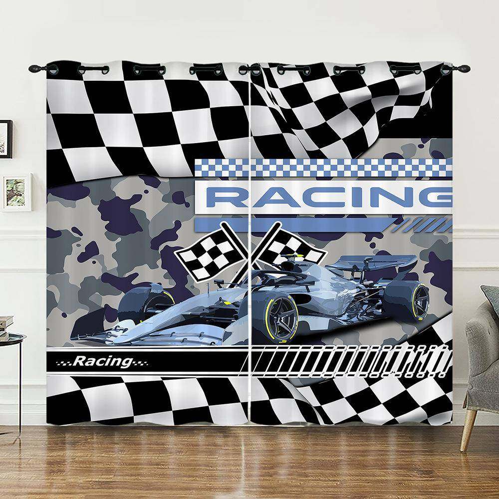 厂家直销亚码马逊跨境窗帘汽赛车车越野车帘遮子数印645花光帘免