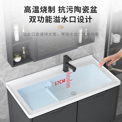 ZQ太空铝衣柜934悬空式阳台洗衣池带搓一体洗手台盆洗脸卫板生间